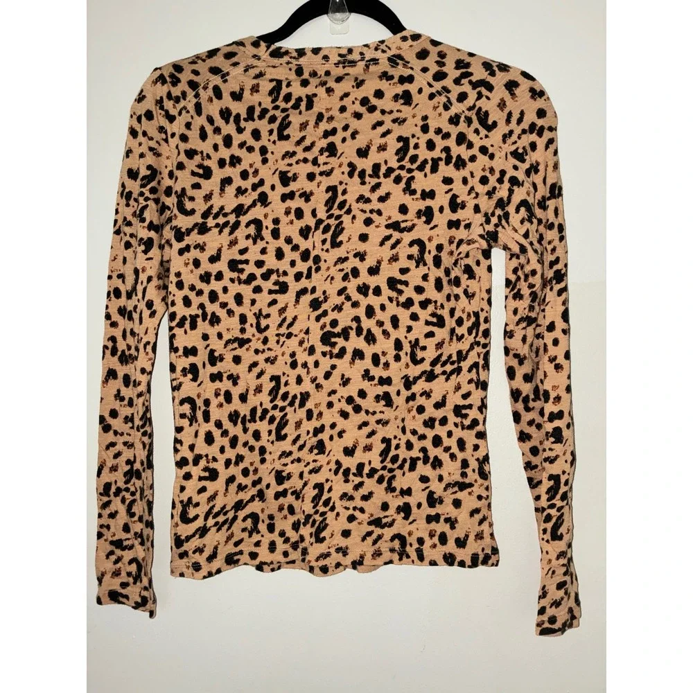 Banana Republic Top Women XS Brown Leopard Animal Print Cozy Slub Crew Neck LS - Picture 3 of 8